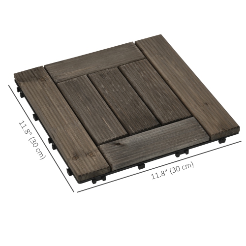 Outsunny 27 Pcs Wooden Interlocking Deck Tiles, 12" x 12" Non-slip Outdoor Flooring Tiles, 27 sq.ft. per Pack, All Weather for Indoor Outdoor Patio