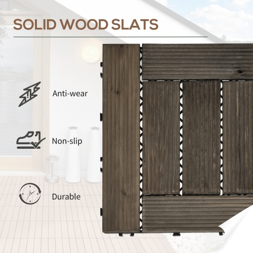 Outsunny 27 Pcs Wooden Interlocking Deck Tiles, 12" x 12" Non-slip Outdoor Flooring Tiles, 27 sq.ft. per Pack, All Weather for Indoor Outdoor Patio