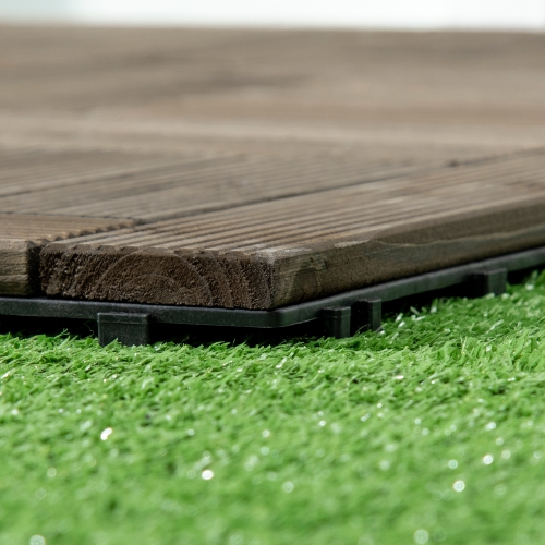 Outsunny 27 Pcs Wooden Interlocking Deck Tiles, 12" x 12" Non-slip Outdoor Flooring Tiles, 27 sq.ft. per Pack, All Weather for Indoor Outdoor Patio