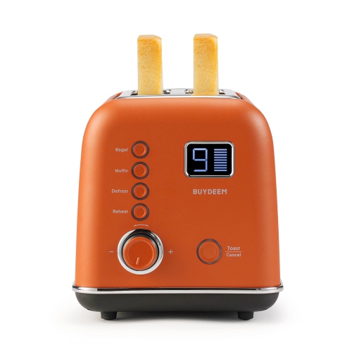BUYDEEM DT730 2-Slice Motorized Toaster, Smart Digital Leverless Toaster with LCD Countdown Timer, 9-Shade Settings for Toast, Bagels, Muffins
