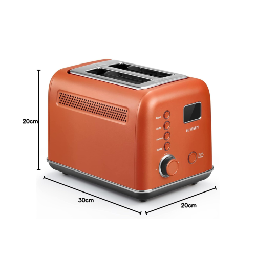 BUYDEEM DT730 2-Slice Motorized Toaster, Smart Digital Leverless Toaster with LCD Countdown Timer, 9-Shade Settings for Toast, Bagels, Muffins