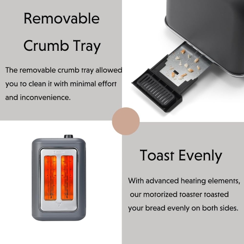 BUYDEEM DT730 2-Slice Motorized Toaster, Smart Digital Leverless Toaster with LCD Countdown Timer, 9-Shade Settings for Toast, Bagels, Muffins