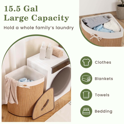 Costway Corner Bamboo Hamper Laundry Basket Washing Cloth Bin Storage Bag Bamboo