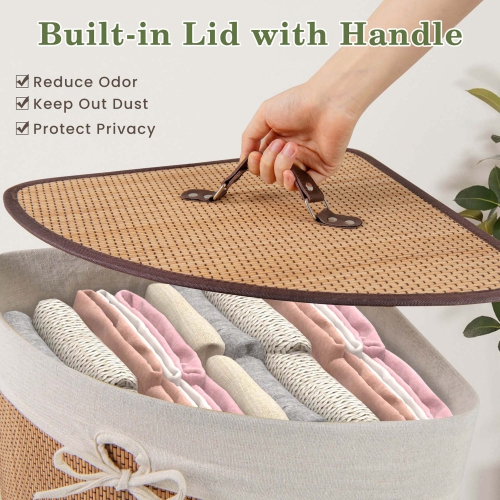 Costway Corner Bamboo Hamper Laundry Basket Washing Cloth Bin Storage Bag Bamboo