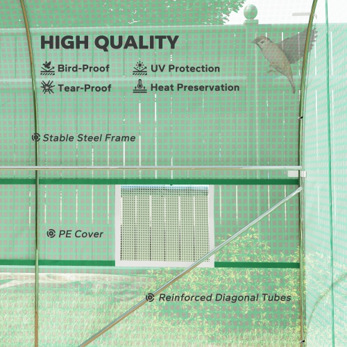 Outsunny – Tunnel de plantes extérieures à serre avec porte enroulable et 6 fenêtres en filet, cadre en acier, vert, 6,6 x 11 x 7 pi