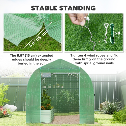 Outsunny – Tunnel de plantes extérieures à serre avec porte enroulable et 6 fenêtres en filet, cadre en acier, vert, 6,6 x 11 x 7 pi