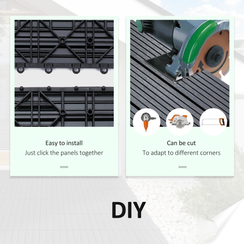 Outsunny 11 Pcs Plastic Interlocking Deck Tiles, 12" x 12" Non-slip Outdoor Flooring Tiles, 11 sq.ft. per Pack, All Weather for Indoor Outdoor Patio