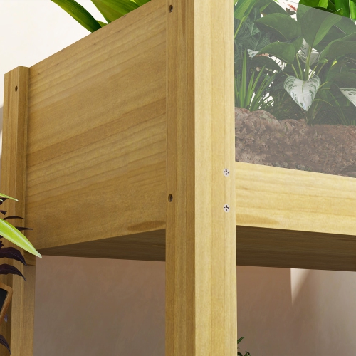 Outsunny Wooden Raised Garden Bed Planter with Acrylic Panels, Elevated Planter Box Outdoor Raised Planter with Drainage Holes for Vegetables Flowers