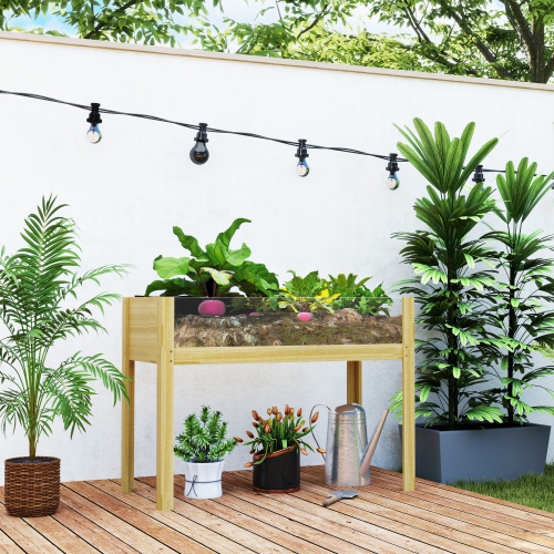Outsunny Wooden Raised Garden Bed Planter with Acrylic Panels, Elevated Planter Box Outdoor Raised Planter with Drainage Holes for Vegetables Flowers