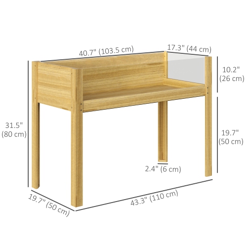 Outsunny Wooden Raised Garden Bed Planter with Acrylic Panels, Elevated Planter Box Outdoor Raised Planter with Drainage Holes for Vegetables Flowers