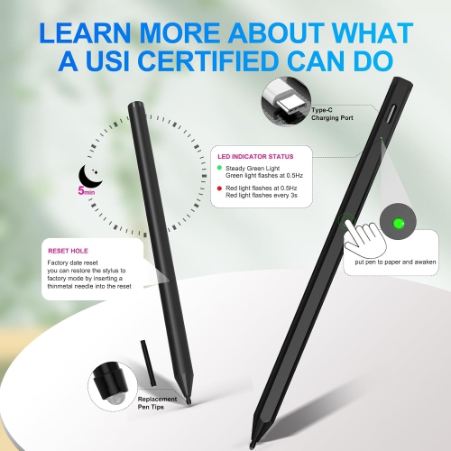USI 2.0 Stylus Pen for HP Chromebook, ASUS Chromebook, Lenovo Chromebook, Amazon Fire Max 11, and Google Pixel Tablet, with 4096 Level Pressure, Palm