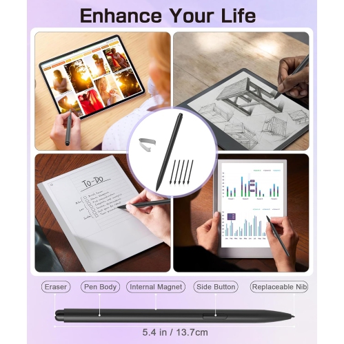 Magnetic EMR Stylus Compatible with Remarkable 2, Replacement Digital Pen with Eraser, 4096 Pressure Levels, Palm Rejection, Tilt Support, for