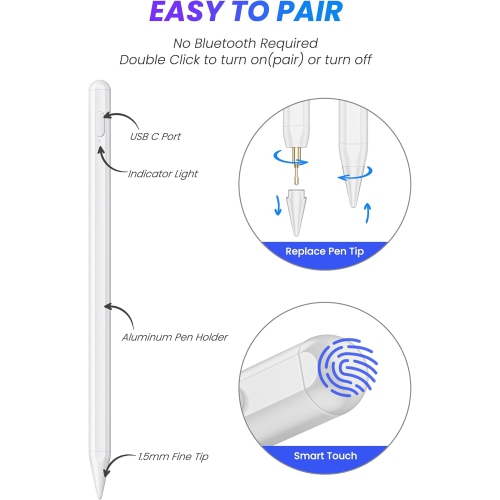 Stylus Pen for iPad - Palm Rejection, Tilt, Fast Charging iPad Pencil for Apple iPad Pro 11/13, Pro 12.9 6/5/4/3, iPad Air M2, Air 5/4/3, iPad
