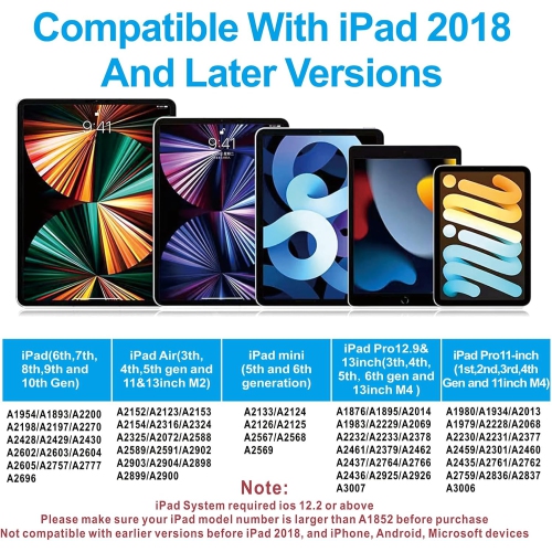 Stylus Pen for iPad 2018-2024 with Palm Rejection, Apple Pencil for Apple iPad 10th/9th/8th/7th/6th Gen, iPad Pro 11/12.9/13inch, iPad Air 2024