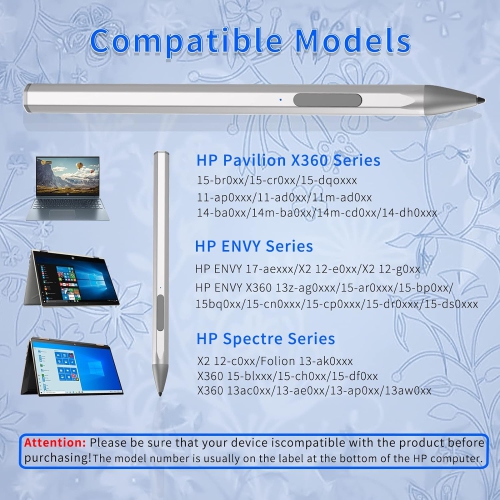 Stylus Pen for HP Envy X360 Pavilion X360 Specter X360 Spectre X2 Envy X2 Rechargeable MPP 2.0 Tilt Active Pen with 4096 Pressure Sensitivity, Palm