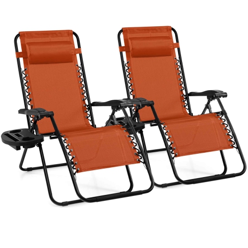Costway 2 PCS Folding Zero Gravity Reclining Lounge Chairs Beach Patio with Utility Tray
