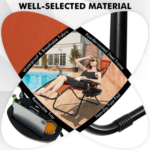 Costway 2 PCS Folding Zero Gravity Reclining Lounge Chairs Beach Patio with Utility Tray