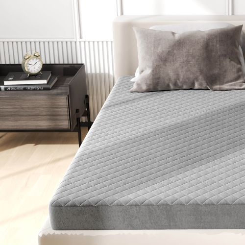 Costway Queen Size Mattress Protector with Deep Pocket Sponge Padding Anti-slip Bottom Gray
