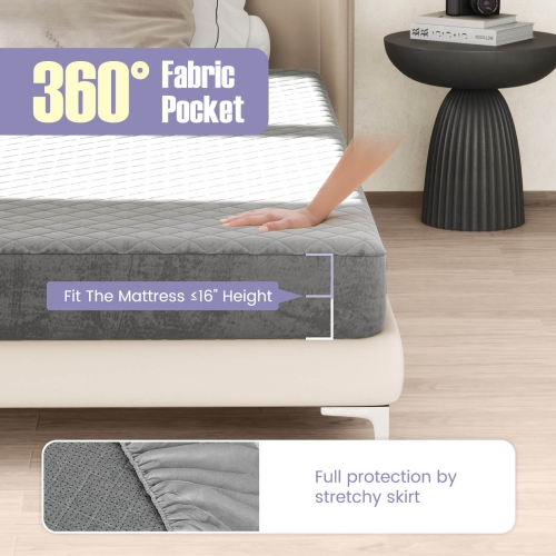Costway Queen Size Mattress Protector with Deep Pocket Sponge Padding Anti-slip Bottom Gray