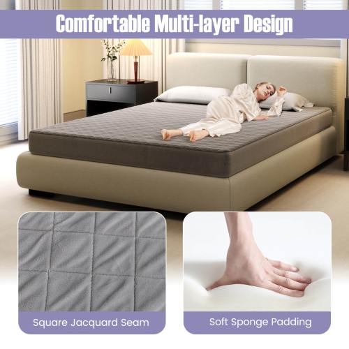 Costway Queen Size Mattress Protector with Deep Pocket Sponge Padding Anti-slip Bottom Gray