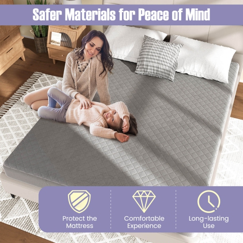 Costway Queen Size Mattress Protector with Deep Pocket Sponge Padding Anti-slip Bottom Gray