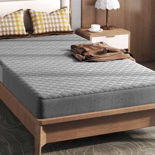 Costway Twin Size Mattress Protector with Deep Pocket Sponge Padding Anti-slip Bottom Gray