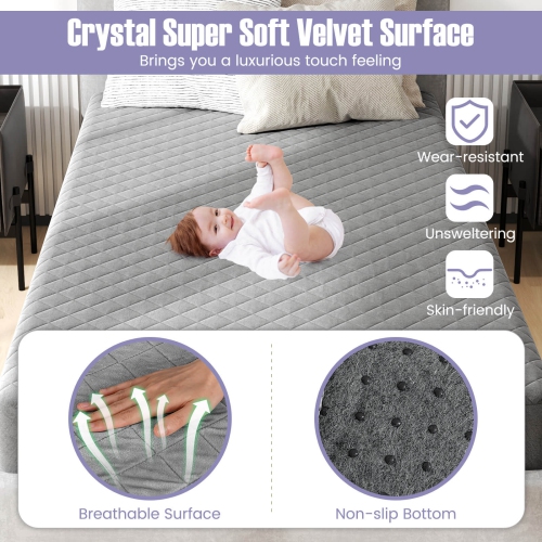 Costway Twin Size Mattress Protector with Deep Pocket Sponge Padding Anti-slip Bottom Gray