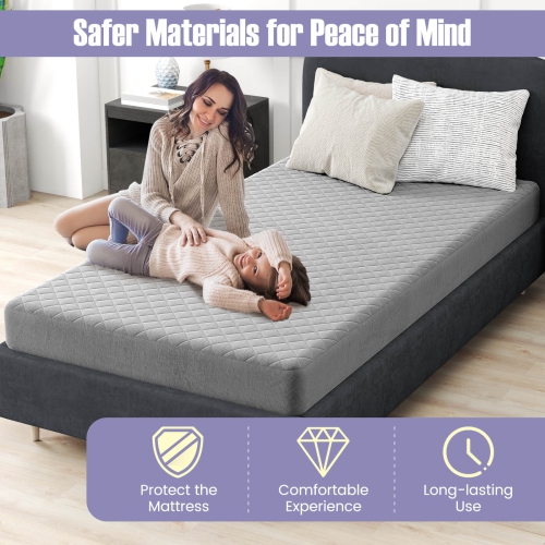 Costway Twin Size Mattress Protector with Deep Pocket Sponge Padding Anti-slip Bottom Gray