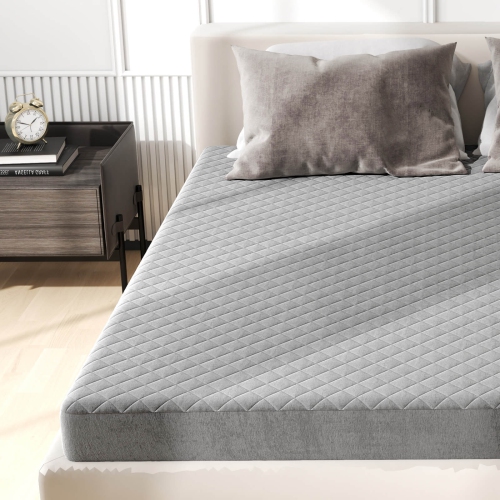 Costway King Size Mattress Protector with Deep Pocket Sponge Padding Anti-slip Bottom Gray