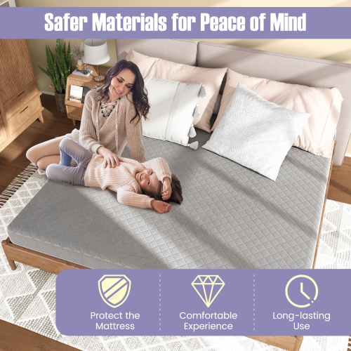 Costway King Size Mattress Protector with Deep Pocket Sponge Padding Anti-slip Bottom Gray