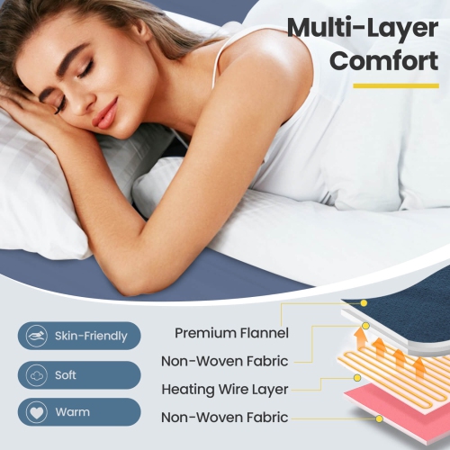 Costway 71 x 30 Inch Twin Size Heating Massage Table Warmer with 5 Heating Levels 8H Timer