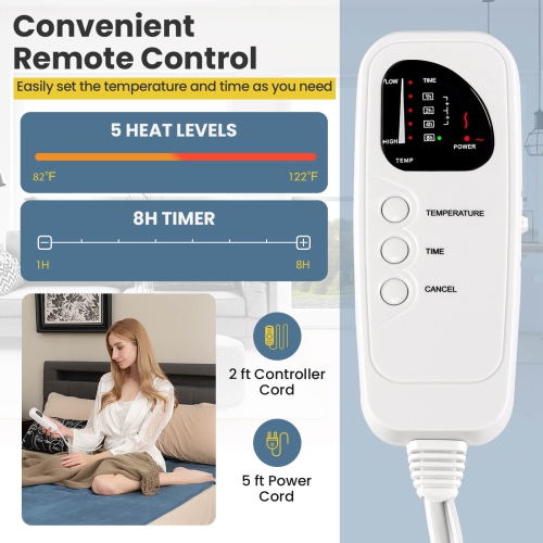 Costway 71 x 30 Inch Twin Size Heating Massage Table Warmer with 5 Heating Levels 8H Timer