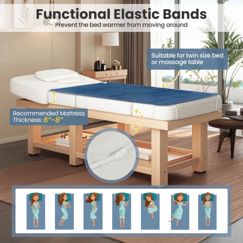 Costway 71 x 30 Inch Twin Size Heating Massage Table Warmer with 5 Heating Levels 8H Timer