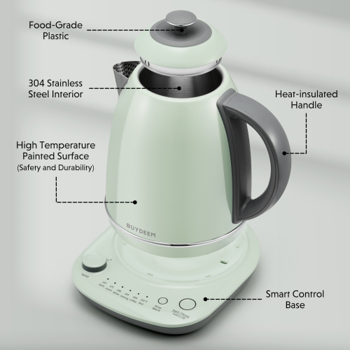 BUYDEEM K740 Electric Kettle with Temperature Control, 12H Keep Warm, Quick Boil, Stainless Steel Hot Water Boiler for Tea Coffee Milk, 1.7L