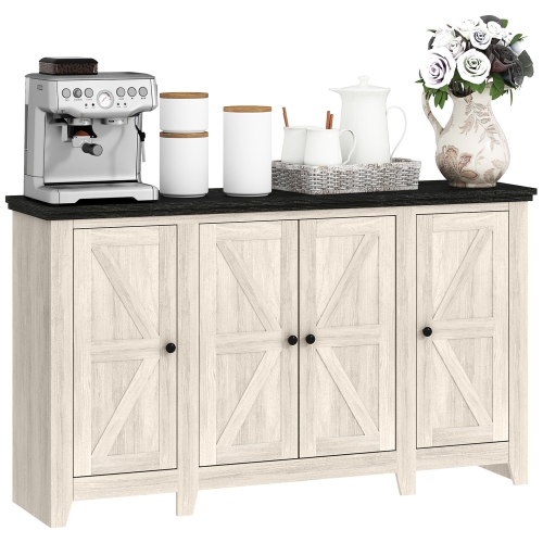 HOMCOM Farmhouse Sideboard, Buffet Cabinet with Storage, Kitchen Storage Cabinets with 4 Barn-style Doors and Adjustable Shelves, Coffee Bar Cabinet,