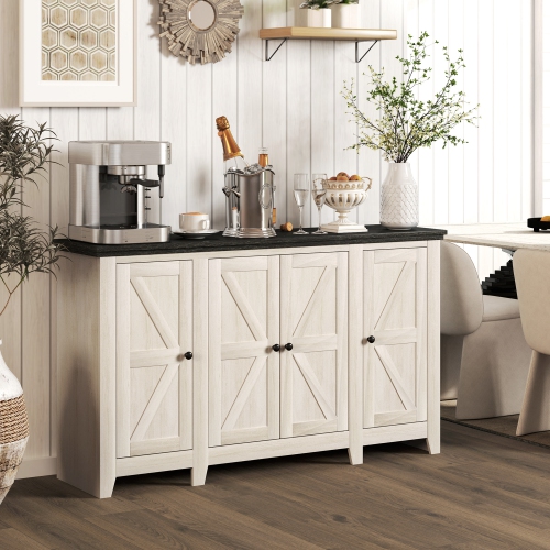 HOMCOM Farmhouse Sideboard, Buffet Cabinet with Storage, Kitchen Storage Cabinets with 4 Barn-style Doors and Adjustable Shelves, Coffee Bar Cabinet,