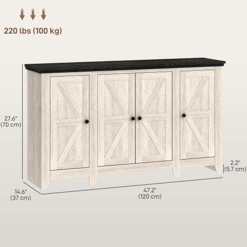 HOMCOM Farmhouse Sideboard, Buffet Cabinet with Storage, Kitchen Storage Cabinets with 4 Barn-style Doors and Adjustable Shelves, Coffee Bar Cabinet,
