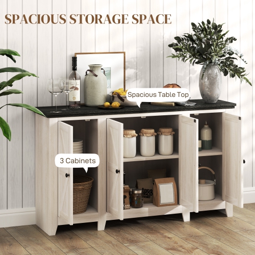 HOMCOM Farmhouse Sideboard, Buffet Cabinet with Storage, Kitchen Storage Cabinets with 4 Barn-style Doors and Adjustable Shelves, Coffee Bar Cabinet,