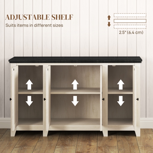 HOMCOM Farmhouse Sideboard, Buffet Cabinet with Storage, Kitchen Storage Cabinets with 4 Barn-style Doors and Adjustable Shelves, Coffee Bar Cabinet,