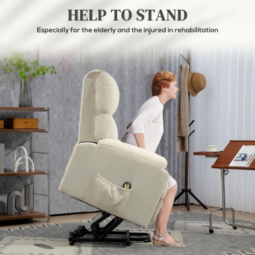 HOMCOM Power Lift Chair for Elderly, Fabric Upholstered Electric Recliner Chair for Seniors with Footrest, Side Pockets, Remote Control for Living