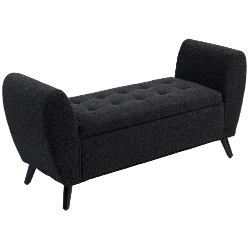 HOMCOM Upholstered Storage Bench with Arms, Modern Ottoman Bench for Bedroom, Entryway, and Living Room, Black
