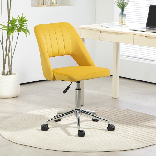 Vinsetto Office Desk Chair, Height Adjustable Computer Task Chair, Modern Fabric Makeup Vanity Chair with Swivel Wheels, Yellow