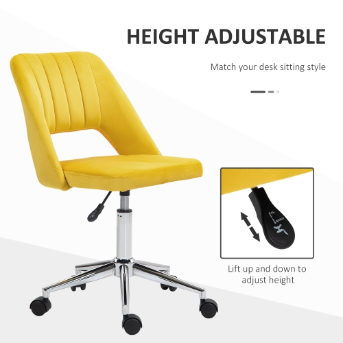 Vinsetto Office Desk Chair, Height Adjustable Computer Task Chair, Modern Fabric Makeup Vanity Chair with Swivel Wheels, Yellow