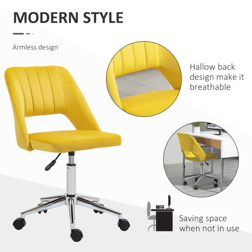 Vinsetto Office Desk Chair, Height Adjustable Computer Task Chair, Modern Fabric Makeup Vanity Chair with Swivel Wheels, Yellow