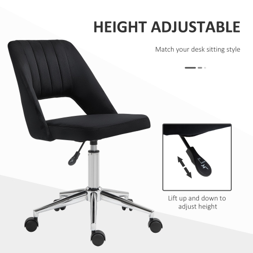Vinsetto Office Desk Chair, Height Adjustable Computer Task Chair, Modern Fabric Makeup Vanity Chair with Swivel Wheels, Black