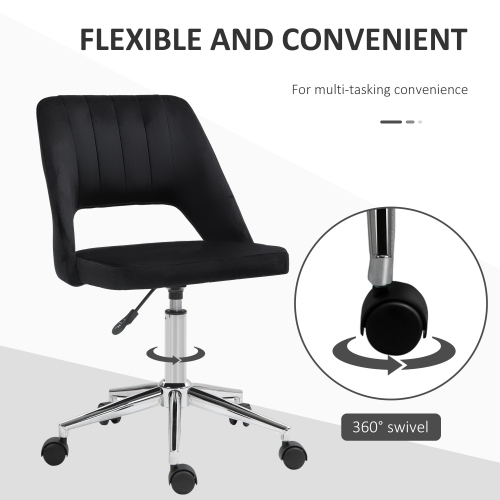 Vinsetto Office Desk Chair, Height Adjustable Computer Task Chair, Modern Fabric Makeup Vanity Chair with Swivel Wheels, Black