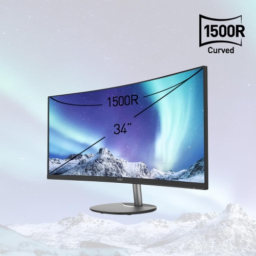 MSI Pro MP341CQ, 34" Monitor, 3440 x 1440(UWQHD) VA, 100Hz, TUV Certified Eyesight Protection, 4ms, Displayport, HDMI, Tilt