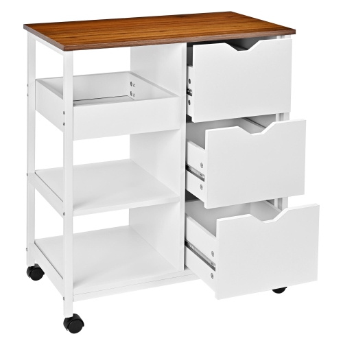 SORTWISE  Kitchen Island Cart On Wheels \w Storage, Versatile Rolling Cart \w Wood Countertop, 3 Drawers, Mobile Serving Trolley for Kitchen, Dining