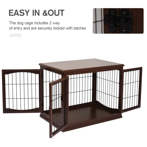 PawHut 32" Wooden Dog Crate Furniture Dog Cage, Modern Side Table Pet Kennel with Double Lockable Door, 32" L x 23" W x 26" H, Brown