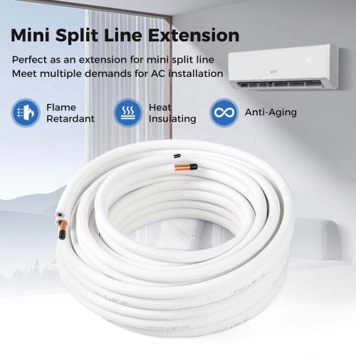 Costway 50 FT Air Conditioning Copper Tubing Hose Extension for Mini Split AC Includes 1/4 inch & 1/2 inch O.D. pipes